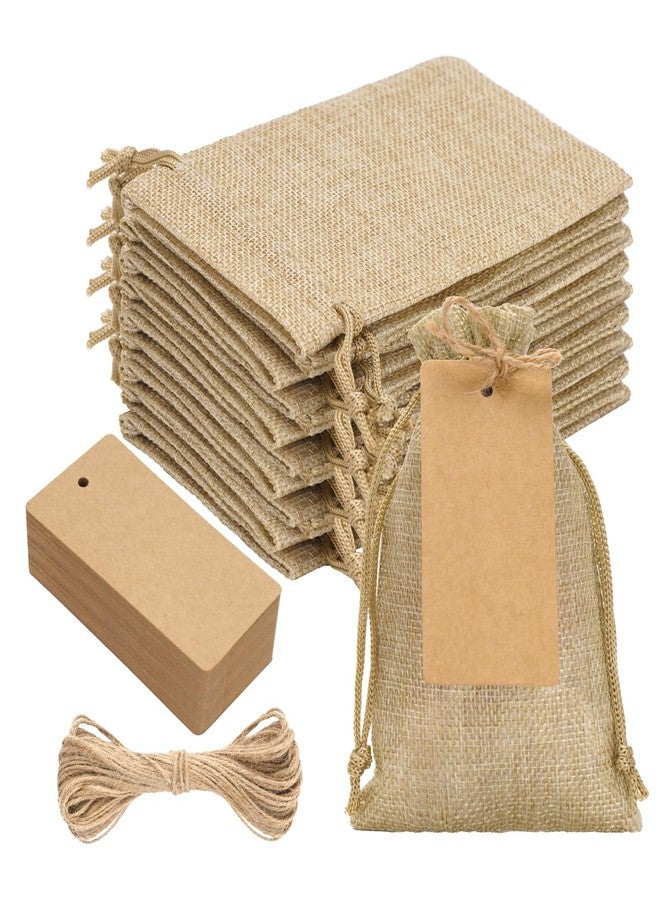 joycraft 24Pcs Burlap Gift Bags - 4x6In Drawstring Linen Pouches with Tags, Small Burlap Favor Bags for Jewelry, Candy, Chocolate, DIY craft - Image 1